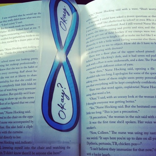 On my way to work and enjoy this one. By the way, I bought this #tfios #bookmark at #indigo–so, either check out a store or order online!