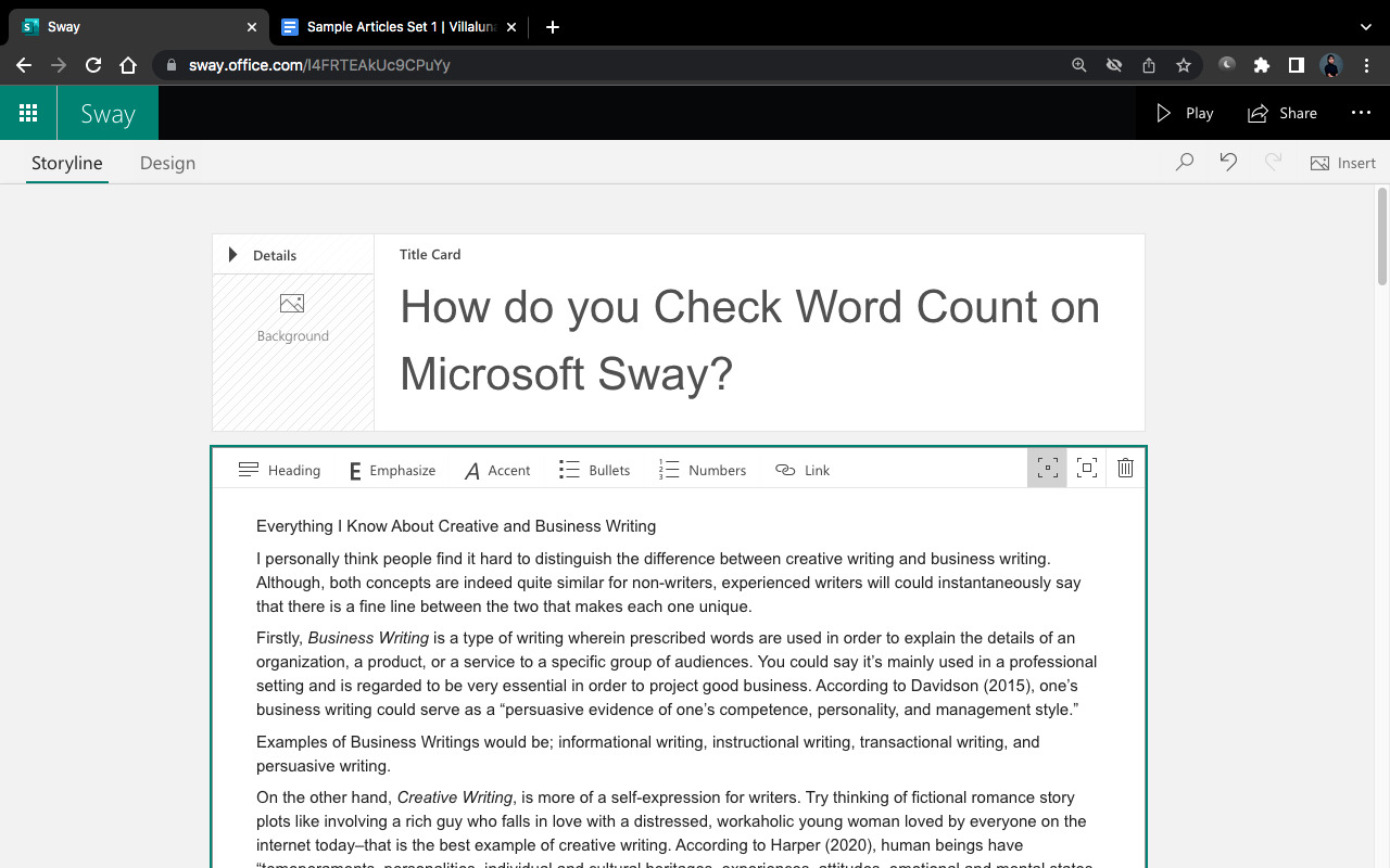 How Do You Check Word Count on Microsoft Sway?