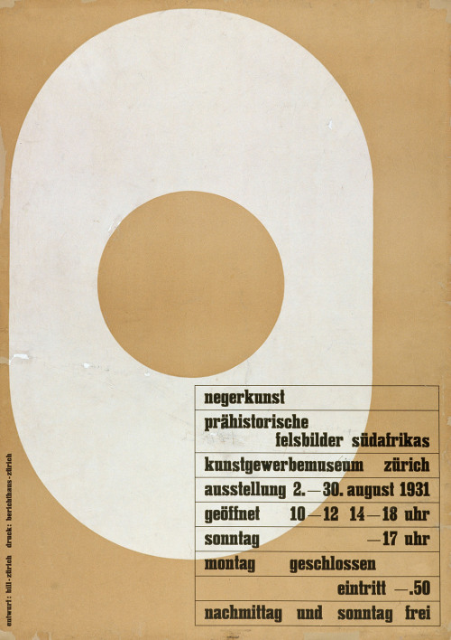 Max Bill, poster design Negerkunst – Prähistorische Felsbilder Südafrikas, 1931