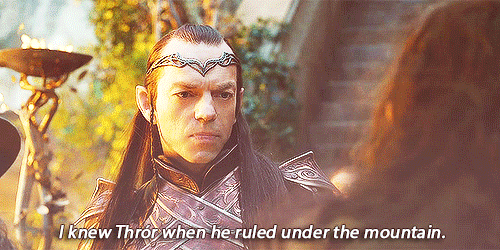 The irony is that Thranduil who would later imprison him actually went to Erebor and that Thorin kne