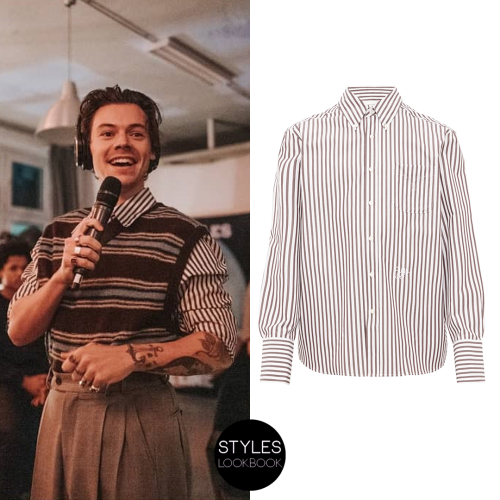 styleslookbook:At the Fine Line listening party in Berlin, Harry wore a Wales Bonner cotton-poplin s