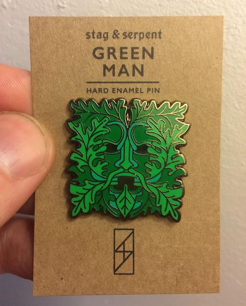 I’m happy to announce that the GREEN MAN pin & postcard set is now available via the S&S sto