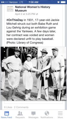 urulokid:  facebooksexism:  thebluelip-blondie:  skeptikhaleesi:  brownglucose:  nextyearsgirl:  The absence of women in history is man made.  How petty  just look at babe ruth’s face tho so confused so lost i love it  pure hater shit  Jackie Mitchell…a