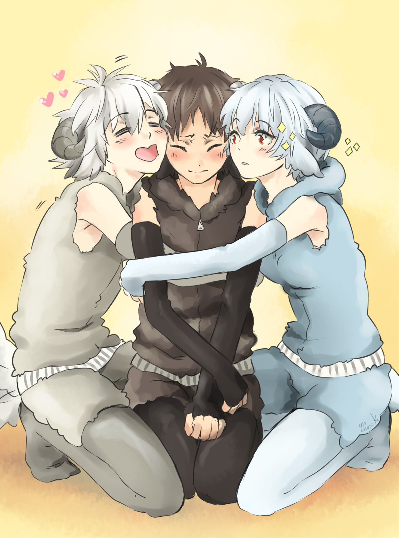 chusska-art:   Happy Year of the NGE Sheep!  Karl is so happy that he gets to hug