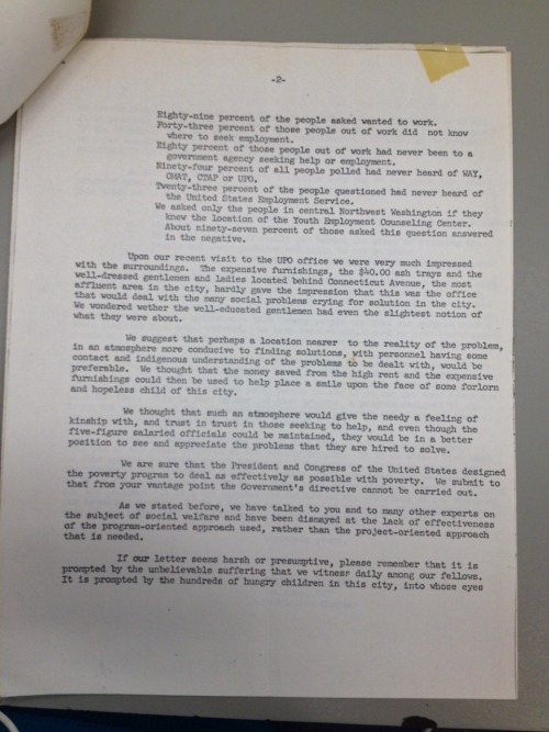 ACT Chairman Julius Hobson Writes To United Planning Organization Director James Banks That His Program