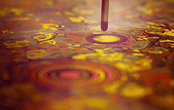caterinasforzas:  paper marbling  fill a tray with water. blow, fan, stir, dab, and