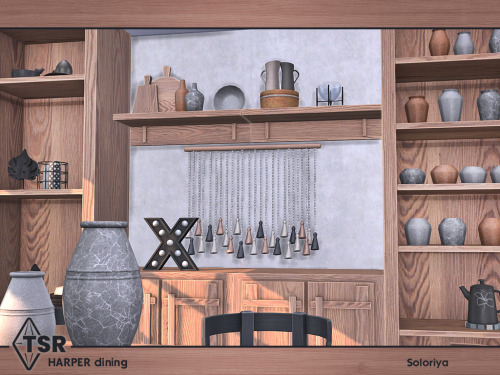 ***Harper Dining*** Sims 4. Includes 10 objects: two cabinets, dining chair, dining table, two funct