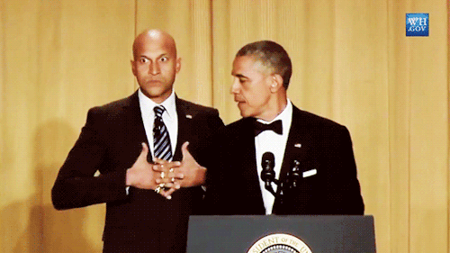 sandandglass:President Obama with his anger translator at the 2015 White House Correspondents’ Dinne