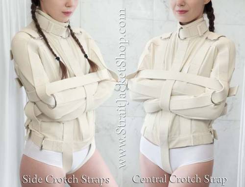 Our Straitjackets are available in Central Crotch Strap version and Side Crotch Straps version!www.S