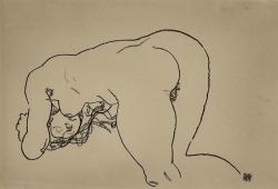 Thunderstruck9:Egon Schiele (Austrian, 1890-1918), Female Nude Bending Down On Knees