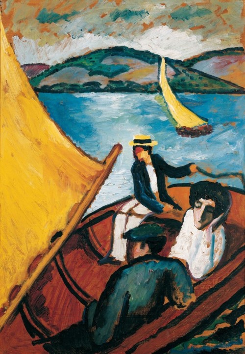 Yachting on Lake Tegern   -    August Macke , 1910German,1887-1914Oil on wood, 72.3 x 50.7 cm