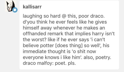 absolutely. i am particularly fond of the idea of draco being like YOU THINK YOU&rsquo;RE SO HOT DON