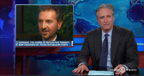 jonstewartfuckyeah:Reparative therapy has been derided as ‘praying the gay away’. Is there anybody there who puts a more positive spin on it?