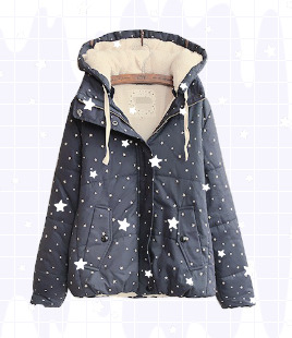 larimii:  ♡  Star Print Navy Blue Hooded Parka  ♡    ♡  More here  ♡