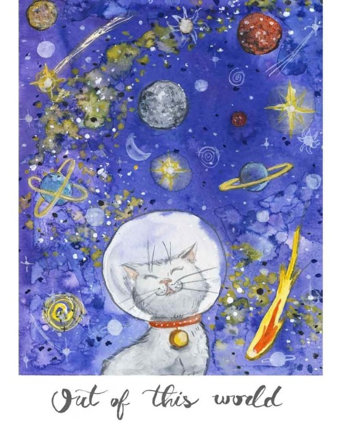 Out of this world ⚡ #cat #spacecat #outofthisworld #watercolor #illustration #gato #ilustracion #esp