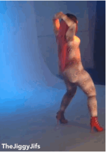 thejiggyjifs:  2 Big Booty Strippers Twerking in a catsuit at a Photoshoot