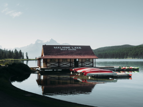 Canoeing to Spirit Island on Maligne Lake - Jasper National Park, Alberta, Canada.