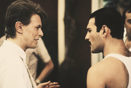 khashoggiship: davidrbowie: David Bowie and Freddie Mercury. bestest pictures ever