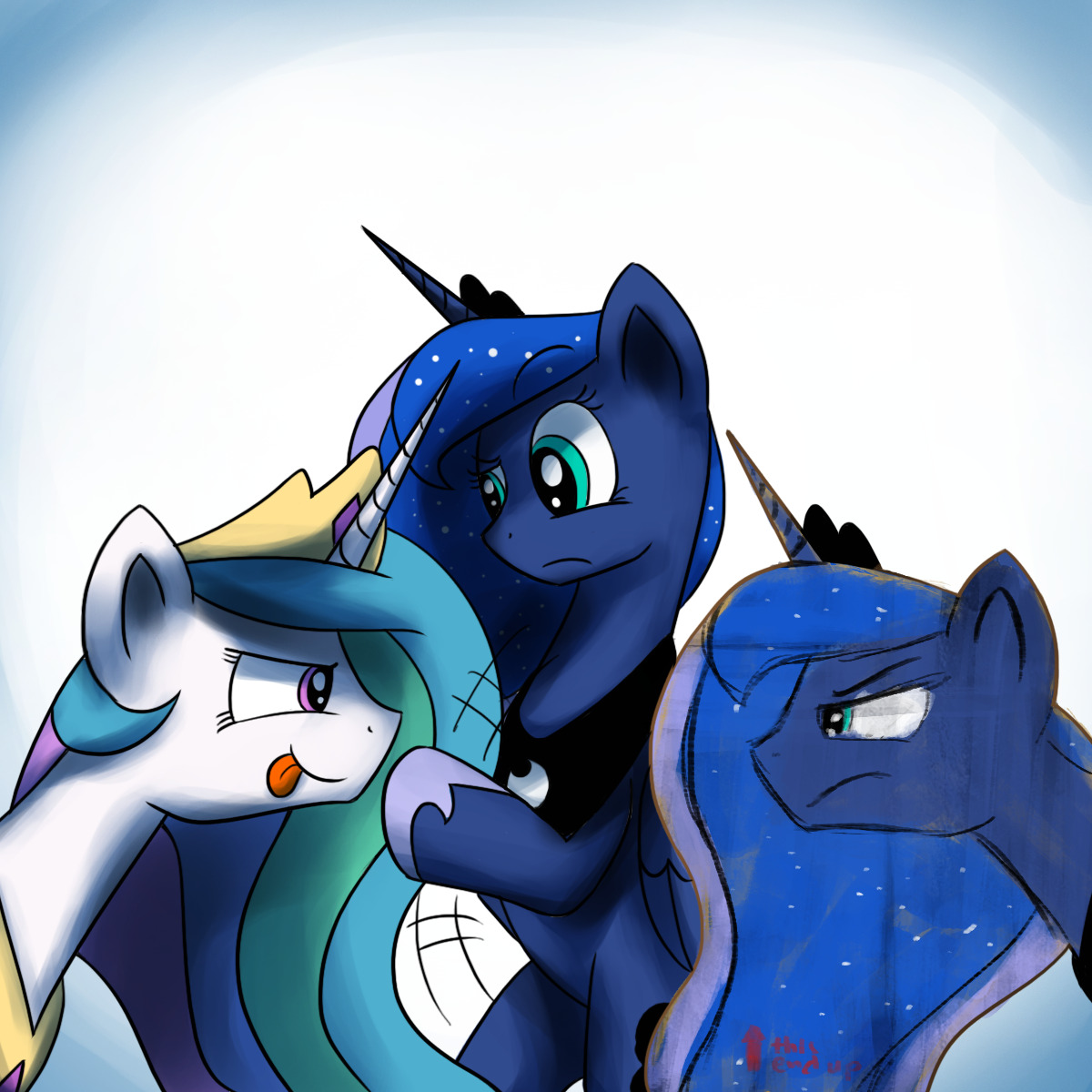 asksunshineandmoonbeams:  Luna: This was supposed to be a staring contest, Tia! Celestia:
