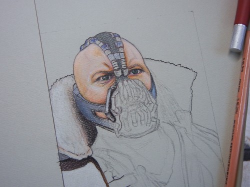 Working on this Bane drawing that I sketched out a few months ago…I’ll be posting progress pi