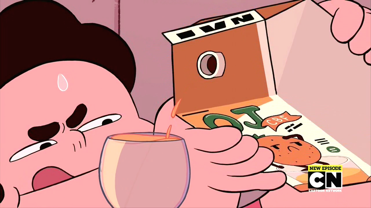 Of course Steven would only drink officially-licensed Crying Breakfast Friends orange