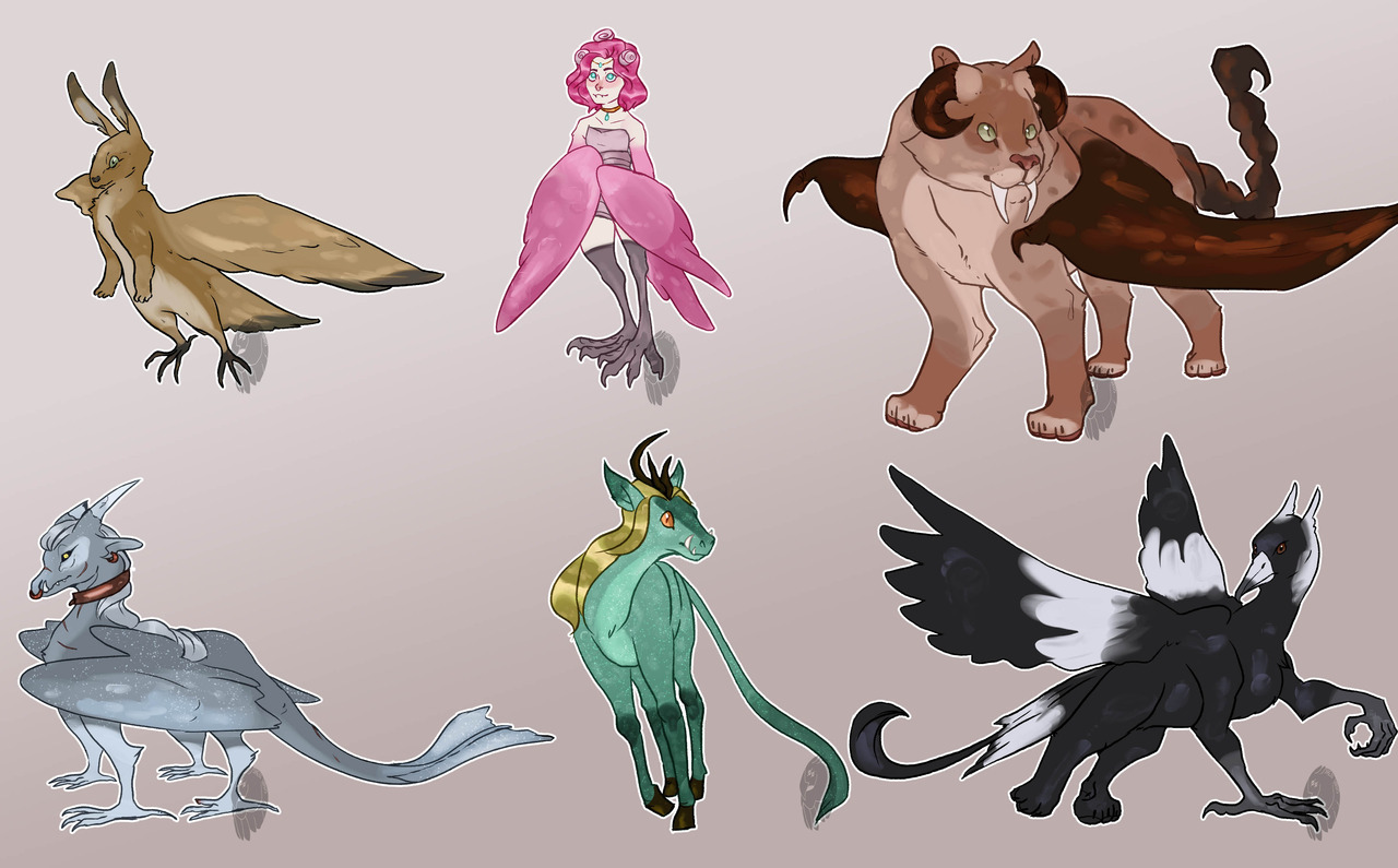 What would I even title this with? — Creatures in order: Skvader, Harpy ( Flamingo),...