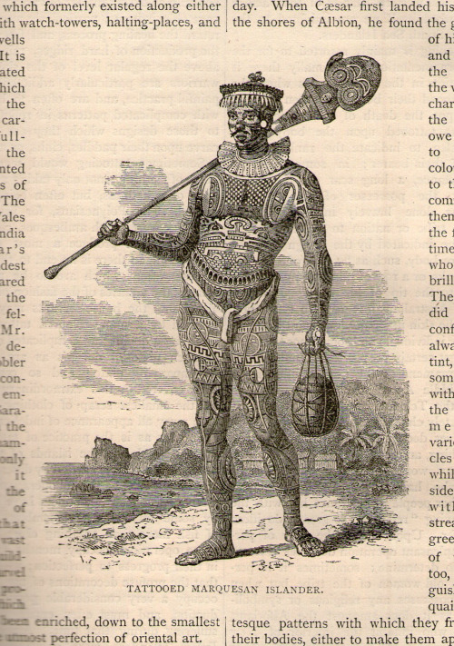 Illustration of a Tattooed man from the World of Wonders 1883