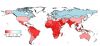 Negative and positive effects on GDP by 2100 in a world with climate change compared to one with no climate change.