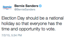 whytuesday:  Thanks for pointing out how silly Tuesday voting is, Bernie. If YOU don’t know why we vote on Tuesday, here’s the answer. Spoiler alert: absolutely no good reason whatsoever.