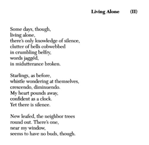 unangeapasse:Denise Levertov on living alone.