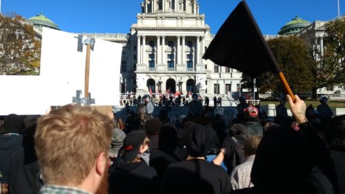 antifainternational:  HARRISBURG REPORTBACK (via Central PA Antifa):  When the NSM chose to hold their biannual “Anti-Diversity” rally, they claimed their choice of Harrisburg, Pennsylvania was just the “luck of the draw.”  An ironic statement,