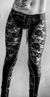 horrorgorewhore:  Toxic Vision leather and lace custom pants. 