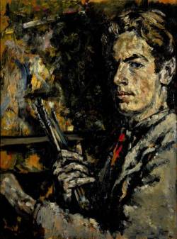 Alan Davie (Scottish, b. 1920), Self-Portrait with Brushes, 1937. Oil on wood, 61 x 46 cm.