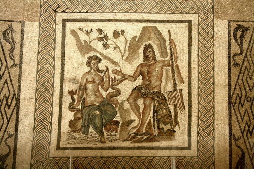 Polyphemus and Galatea.  Roman mosaic of the 2nd century CE, now in the Alcázar de los Reyes Cristia