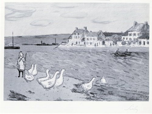 Bords de Riviere, or Les Oies, Alfred Sisley, 1897, Brooklyn Museum: European ArtSize: 8 3/8 x 12 5/