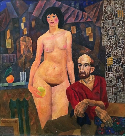 Valery Vatenin (Russian, 1933-1977). Self portrait with a model.