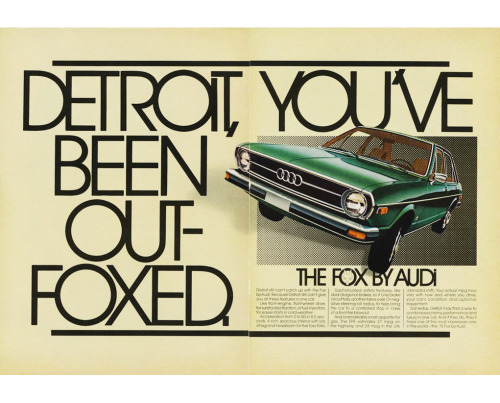 Helmut Krone, artwork for the Fox campaign, 1973. DDB, USA. Krone was behind the look of the Audi br