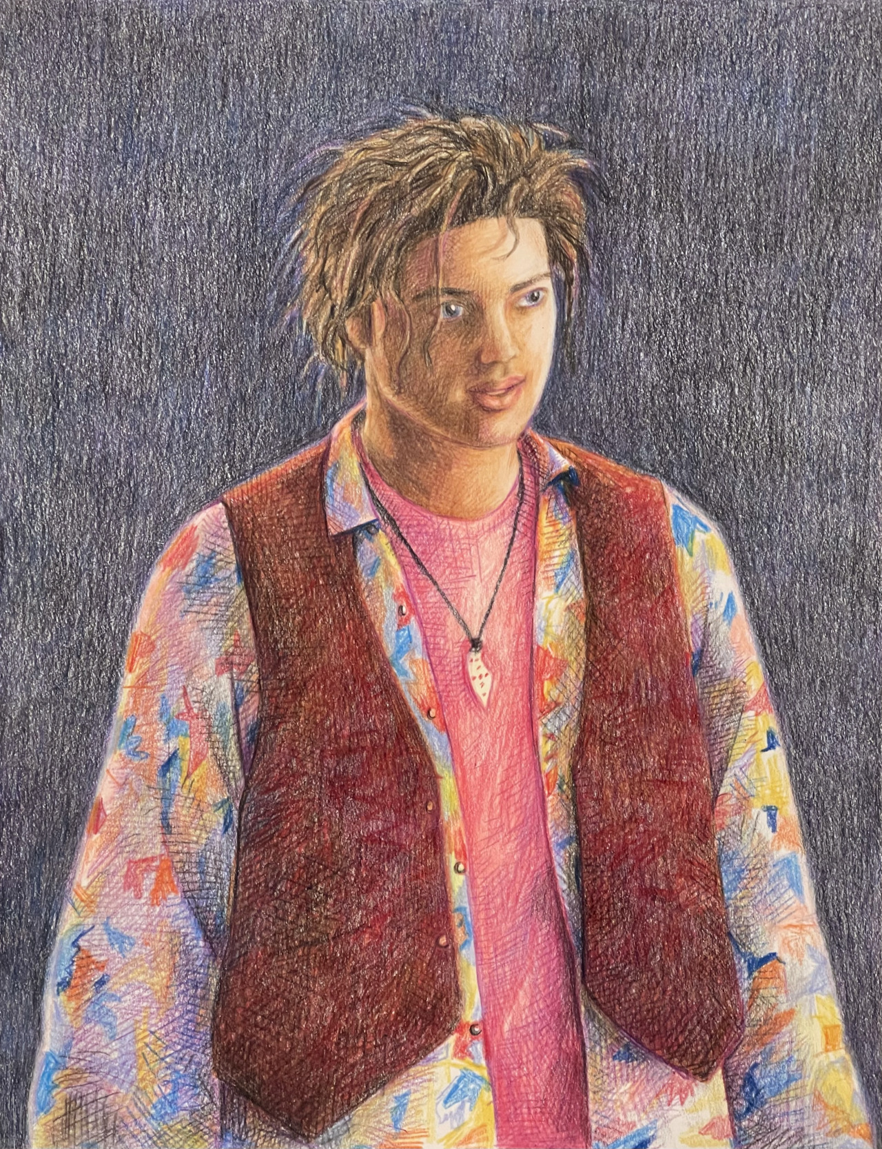 Encino Man.  2023. Colored pencil on paper.