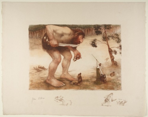 Le géant ou l’ogre et la fée.Estampe.Art by Jean Veber.(1868-1928).Graveur.