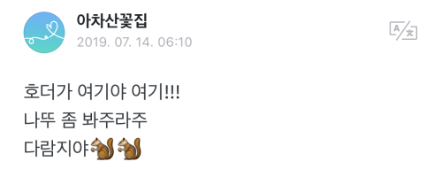 190714 ARMY’s Weverse PostHodeok-ah here here!!! Look at me too Squirrel ️️Hoseok’s replyAh so cute 