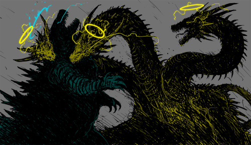 spaghettibastard: THE GOLDEN DEMISE all my Ghidorah depictions leading up to kotm FEED US / Blue Avi