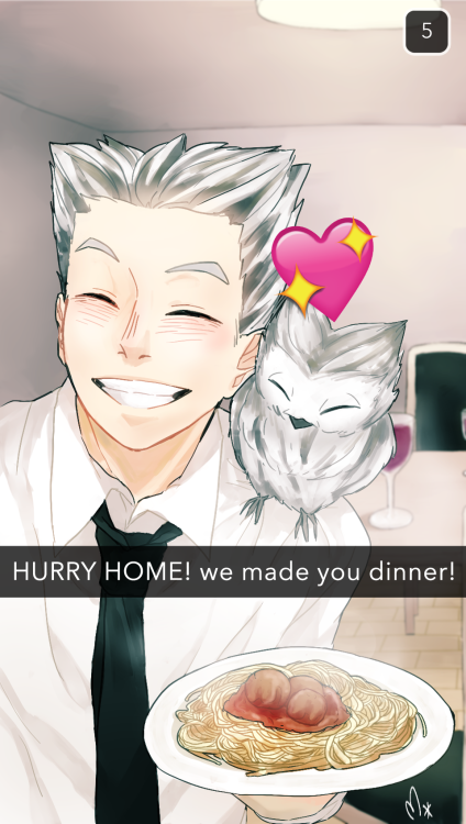 HAPPY VALENTINES DAY FROM BOKUTO AND A LIL TINY BO!!!!as you can see bokuto and me tried vERY hard o