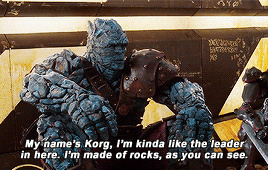 television:“Korg introduces himself with a rock-paper-scissors joke when he first meets Thor, then g