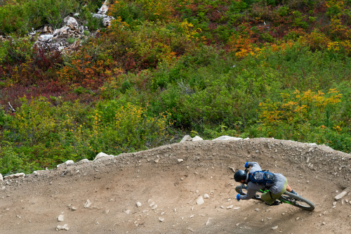 Big berms and Fall colors. Good stuff.  Chris Tretwold at Stevens Pass Bike Park, September 2014.  P