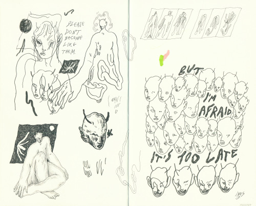 art-creature:  please / brush pen &amp; fineliners in sketchbook / my instagram