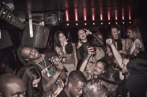 adoringrihanna:  Rihanna partying with Kendall Jenner, GiGi Hadid, Joan Smalls, Bella Hadid and Travis Scott in Paris.