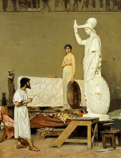 hadrian6:Fidias Sculpting the Statue of Minerva. 1869. Raffaello Sorbi. Italian 1844-1931. oil/canva
