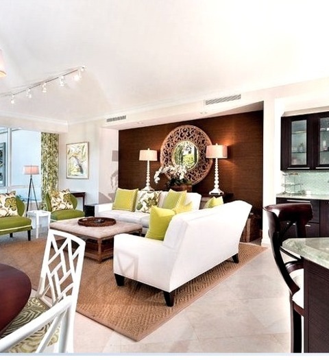Loft-Style In MiamiLiving Room - Mid-sized Coastal Formal And Loft-style Porcelain Tile And Beige Floor