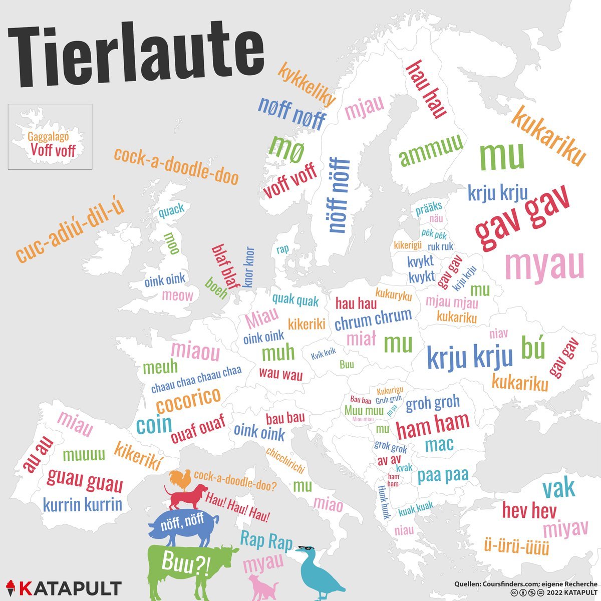 Animal sounds by European languages. by... - Maps on the Web