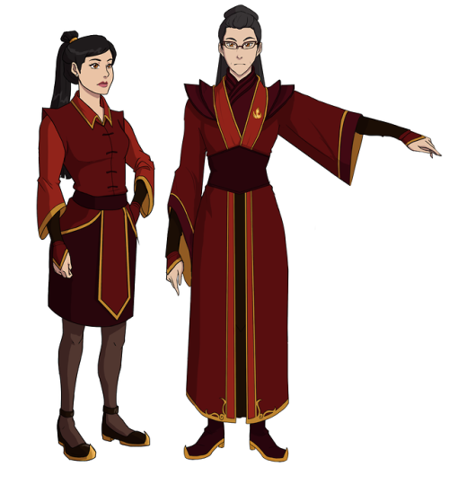 Designs for Aiko Hibana and her mother, Ambassador Hitomi Hibana. Hitomi is the Fire Nation Ambassad